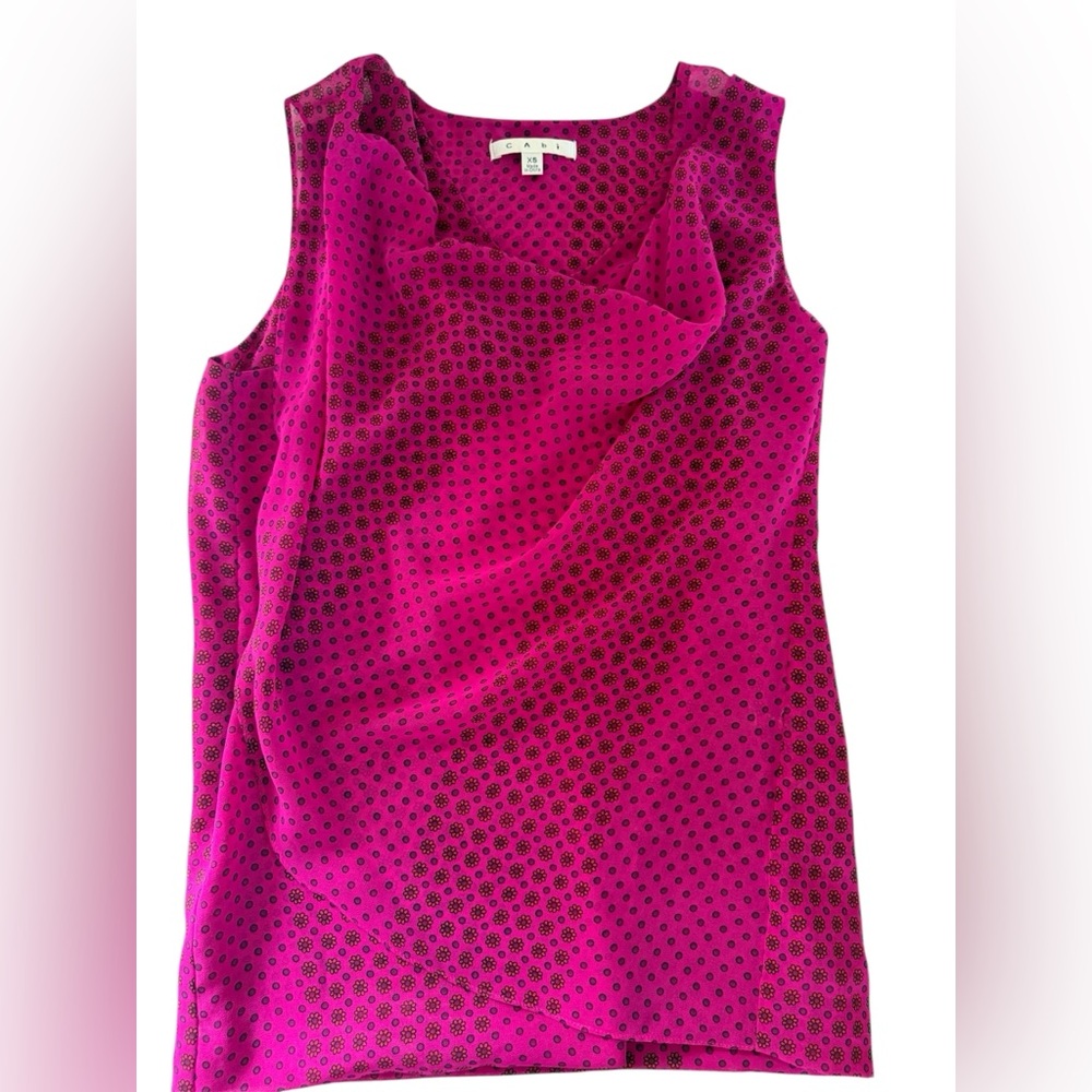 CAbi Fuchsia Sleeveless Dot-Print Blouse